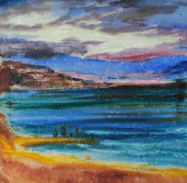 Painting titled "Warm Evening Sea wi…" by Julia Vedrina, Original Artwork, Oil