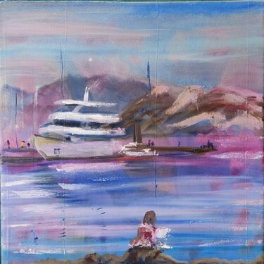Painting titled "Reading Girl by Sea…" by Julia Vedrina, Original Artwork, Oil