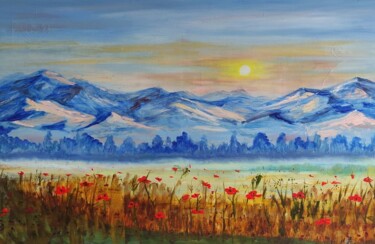 Painting titled "The Sunny Poppy Fie…" by Julia Vedrina, Original Artwork, Acrylic