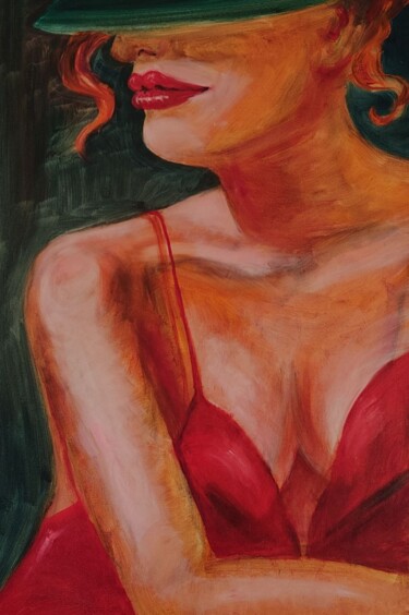 Pintura intitulada "Elegant Woman in Re…" por Julia Vedrina, Obras de arte originais, Óleo