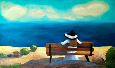 Painting titled "Thinking of Eternity" by Julia Velyka, Original Artwork, Oil Mounted on Wood Stretcher frame