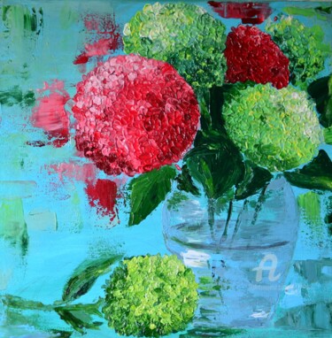 Картина под названием "Hydrangeas" - Julia Velyka, Подлинное произведение искусства, Акрил Установлен на Деревянная рама для…