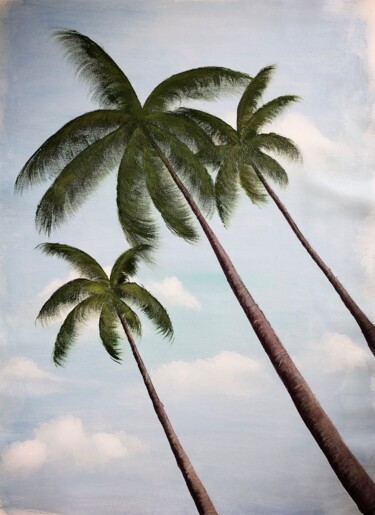 Malarstwo zatytułowany „Palms” autorstwa Julia Viviani, Oryginalna praca, Akryl Zamontowany na Drewniana rama noszy