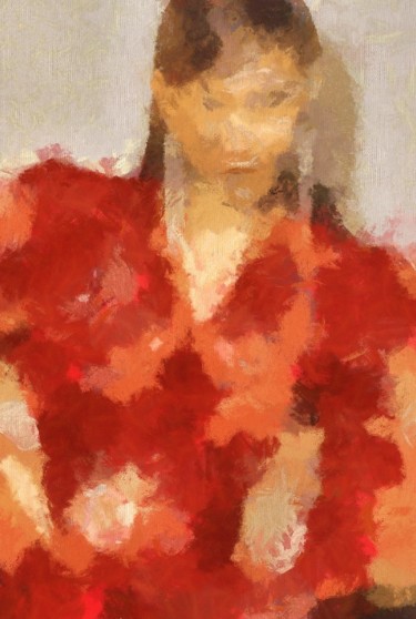 Malerei mit dem Titel "Red dress" von Julia Yaseva, Original-Kunstwerk, Öl