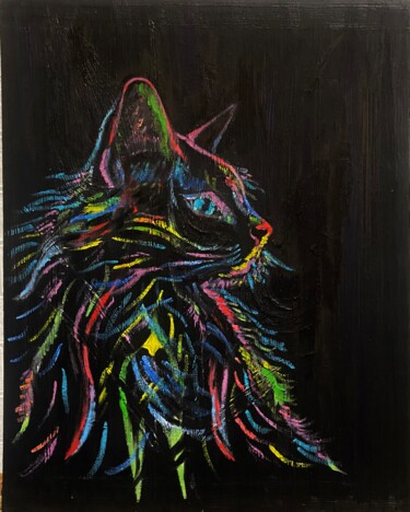 Картина под названием "Cat" - Julia Zvonova, Подлинное произведение искусства, Масло