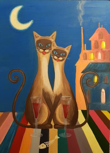Painting titled "Cats" by Julia Zvonova, Original Artwork, Oil