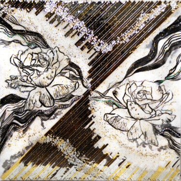 绘画 标题为“White roses and bla…” 由Julia Crystal, 原创艺术品, 丙烯 安装在木质担架架上