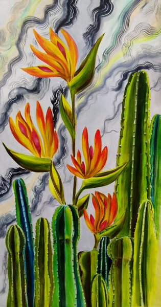 Peinture intitulée "Loving cacti. Strel…" par Julia Crystal, Œuvre d'art originale, Huile