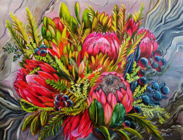 Schilderij getiteld "Flowers for your be…" door Julia Crystal, Origineel Kunstwerk, Olie