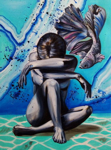 Картина под названием "At the bottom. A be…" - Julia Crystal, Подлинное произведение искусства, Масло Установлен на Деревянн…