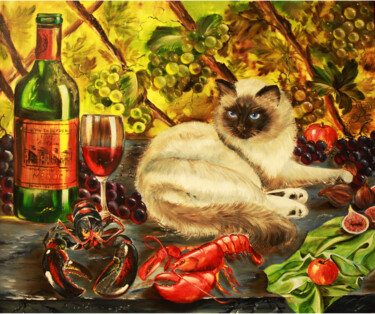 Painting titled "Still life with a c…" by Julia Crystal, Original Artwork, Oil Mounted on Wood Stretcher frame