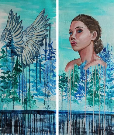 Pintura titulada "Serenity. Portrait…" por Julia Crystal, Obra de arte original, Oleo Montado en Bastidor de camilla de made…