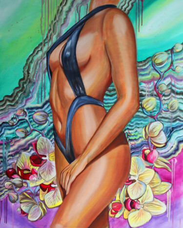 Painting titled "Beautiful girl amon…" by Julia Crystal, Original Artwork, Oil Mounted on Wood Stretcher frame