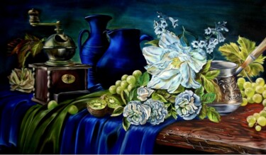 Painting titled "Huge still life wit…" by Julia Crystal, Original Artwork, Oil Mounted on Wood Stretcher frame