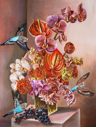 Картина под названием "Large hyperrealism…" - Julia Crystal, Подлинное произведение искусства, Масло Установлен на Деревянна…