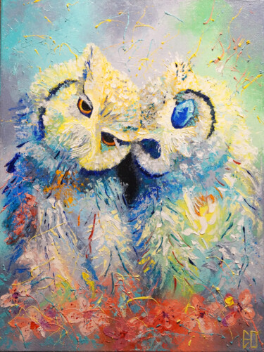 Картина под названием "Owl Paintings Gray…" - Julia Good, Подлинное произведение искусства, Масло