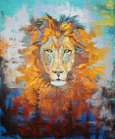 Painting titled "Lion Painting Lion…" by Julia Good, Original Artwork, Oil