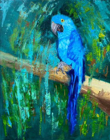 Картина под названием "PARROT ARA-bird abs…" - Julia Good, Подлинное произведение искусства, Масло