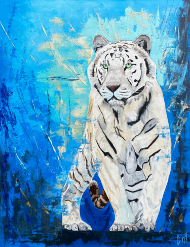 Картина под названием "WHITE TIGER - anima…" - Julia Good, Подлинное произведение искусства, Масло