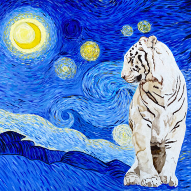 Картина под названием "TIGER IN THE STARRY…" - Julia Good, Подлинное произведение искусства, Масло