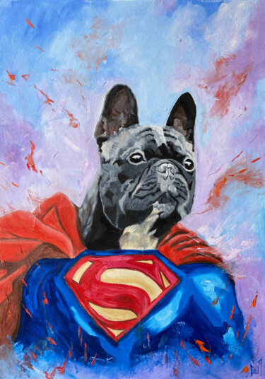Картина под названием "SUPERDOG - dog orig…" - Julia Good, Подлинное произведение искусства, Масло