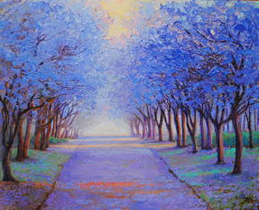 Painting titled "Jacaranda alley." by Julia Herrero-Utiasheva, Original Artwork, Oil