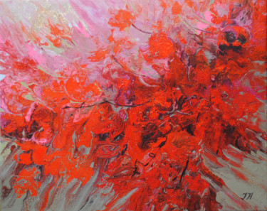 Painting titled "Abstract bougainvil…" by Julia Herrero-Utiasheva, Original Artwork, Acrylic