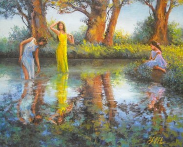 Painting titled "Summer romantism." by Julia Herrero-Utiasheva, Original Artwork, Oil