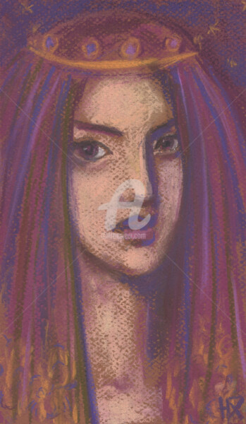 Zeichnungen mit dem Titel "Purple Veil" von Julia Khoroshikh, Original-Kunstwerk, Pastell