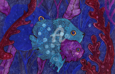 Collages titulada "Fish Family in Seaw…" por Julia Khoroshikh, Obra de arte original, Collages