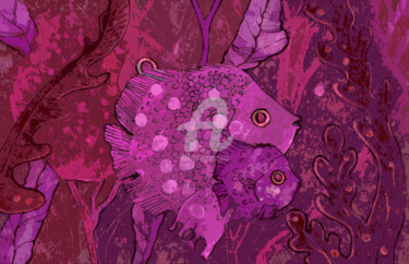 Цифровое искусство под названием "Fish Family, Burgun…" - Julia Khoroshikh, Подлинное произведение искусства, Цифровая живоп…