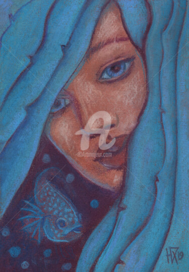 Dibujo titulada "Blue Hair, Mermaid…" por Julia Khoroshikh, Obra de arte original, Pastel