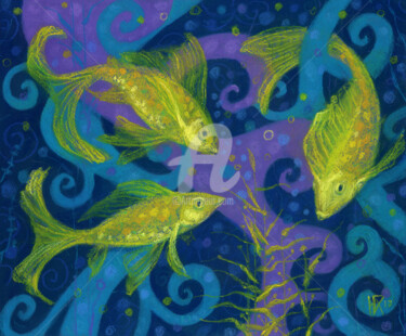 Desenho intitulada "Golden Fish, Pastel…" por Julia Khoroshikh, Obras de arte originais, Pastel