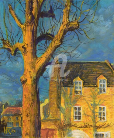 Painting titled "Yellow House. Franc…" by Julia Khoroshikh, Original Artwork, Pastel