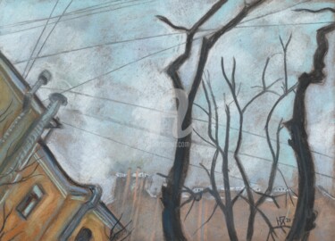 Pintura intitulada "Trees in Kolomna, W…" por Julia Khoroshikh, Obras de arte originais, Pastel