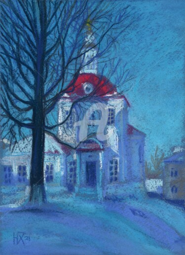 Malarstwo zatytułowany „Church” autorstwa Julia Khoroshikh, Oryginalna praca, Pastel