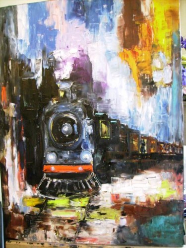 Peinture intitulée "LE TRAIN" par Julian, Œuvre d'art originale, Huile