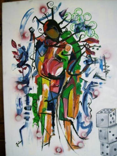 Peinture intitulée "LA VIERGE ET L'ENFA…" par Julian, Œuvre d'art originale, Huile