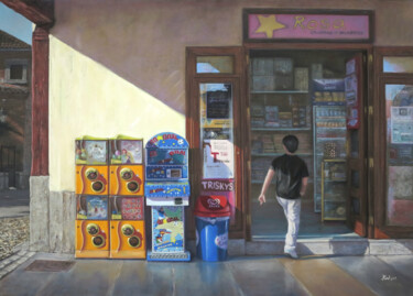 Malerei mit dem Titel "La tienda de Golosi…" von Julian Garcia-Viso, Original-Kunstwerk, Pastell