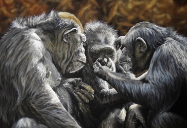 Painting titled "Chimpanzee Altruism" by Julian Wheat, Original Artwork, Acrylic
