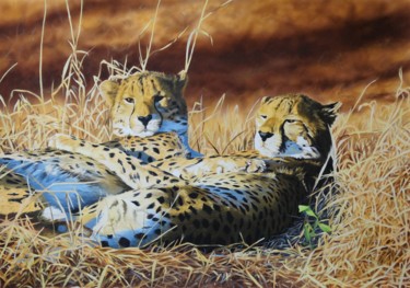 Картина под названием "Twilight Cheetahs" - Julian Wheat, Подлинное произведение искусства, Акрил