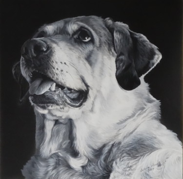 Pintura intitulada "Labrador monochrome" por Julian Wheat, Obras de arte originais, Acrílico