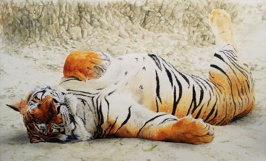 Peinture intitulée "Tigers Siesta" par Julian Wheat, Œuvre d'art originale, Acrylique