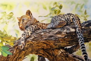 Peinture intitulée "Leopard cub" par Julian Wheat, Œuvre d'art originale, Acrylique
