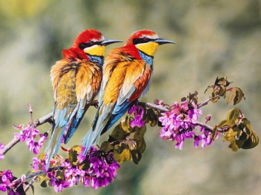 Painting titled "Bee Eaters" by Julian Wheat, Original Artwork, Acrylic