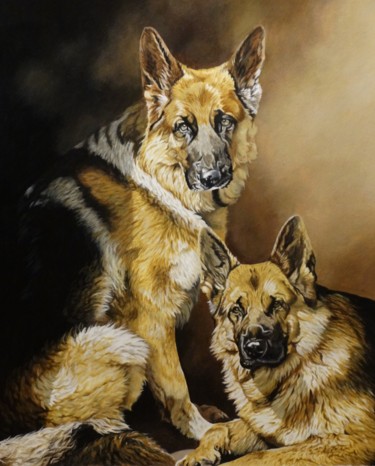 Painting titled "German Shepherds" by Julian Wheat, Original Artwork, Acrylic