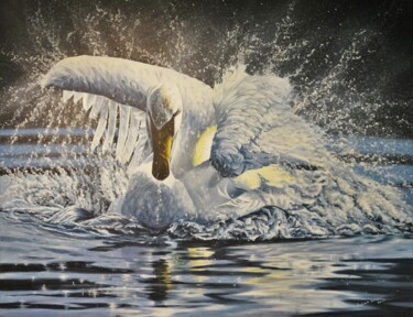 Painting titled "Mute Swan tempest" by Julian Wheat, Original Artwork, Acrylic
