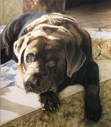 Painting titled "Chocolate Labrador,…" by Julian Wheat, Original Artwork, Acrylic