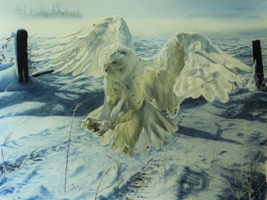 Painting titled "Snowy Owl" by Julian Wheat, Original Artwork, Acrylic