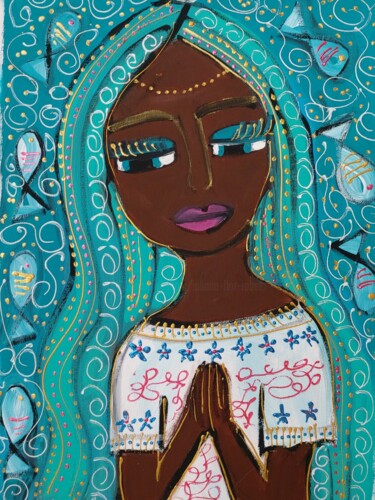 Painting titled "Iemanja" by Juliana Rabelo Arte Naif, Original Artwork, Acrylic